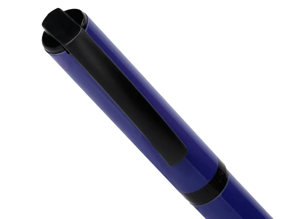 Stylo-bille belius turbo aluminium texture pointillee attributs noir encre bleue coloris bleu dans coffret cadeau