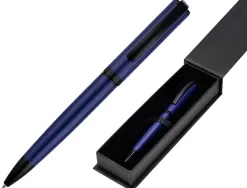 Stylo-bille belius turbo aluminium texture pointillee attributs noir encre bleue coloris bleu dans coffret cadeau