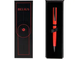Stylo-bille belius turbo aluminium texture pointillee attributs noir encre bleue coloris rouge dans coffret cadeau