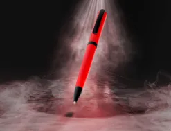 Stylo-bille belius turbo aluminium texture pointillee attributs noir encre bleue coloris rouge dans coffret cadeau