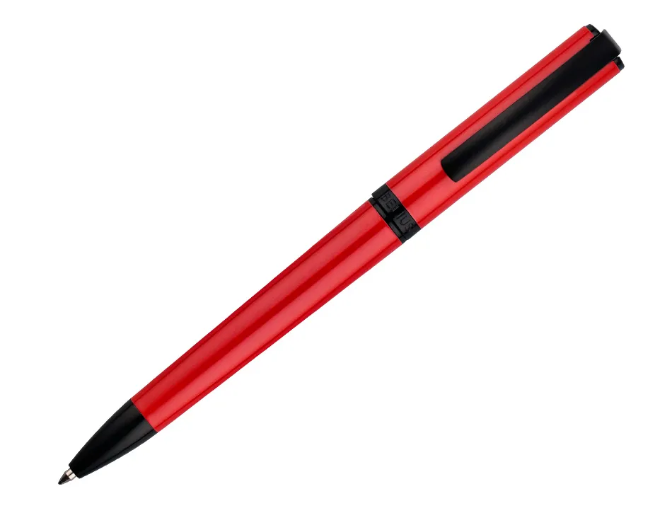 Stylo-bille belius turbo aluminium texture pointillee attributs noir encre bleue coloris rouge dans coffret cadeau