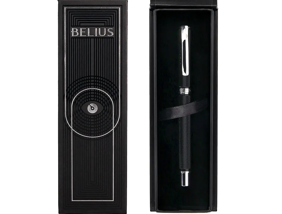 Stylo-bille belius turbo aluminium texture pointillee attributs argent encre bleue coloris noir dans coffret cadeau