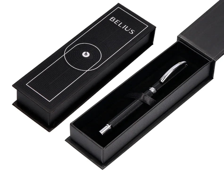 Stylo-bille belius turbo aluminium texture pointillee attributs argent encre bleue coloris noir dans coffret cadeau