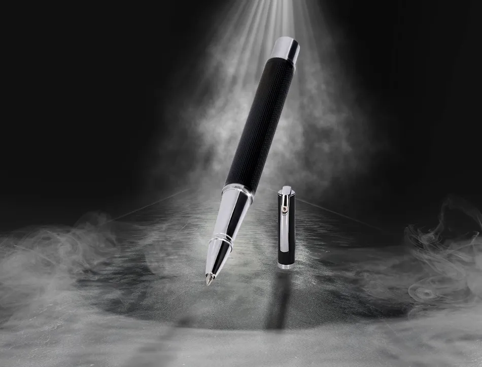 Stylo-bille belius turbo aluminium texture pointillee attributs argent encre bleue coloris noir dans coffret cadeau