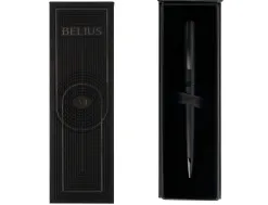 Stylo-bille belius turbo monochrome aluminium texture pointillee encre bleue coloris noir dans coffret cadeau