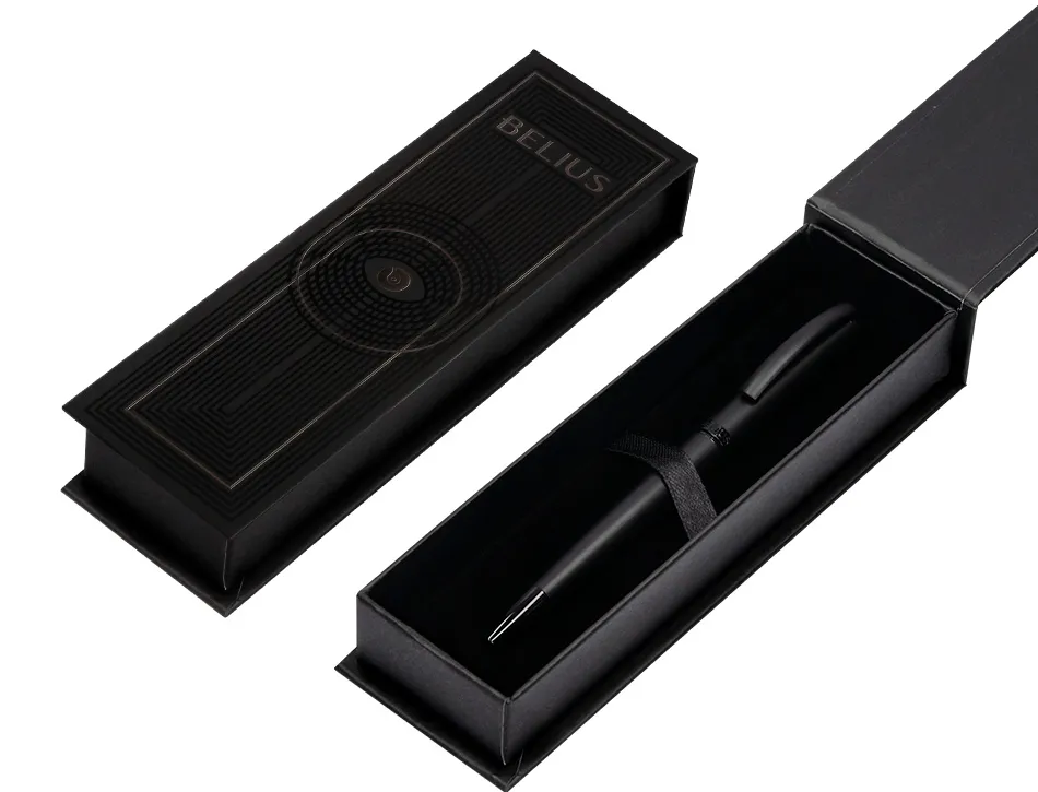 Stylo-bille belius turbo monochrome aluminium texture pointillee encre bleue coloris noir dans coffret cadeau