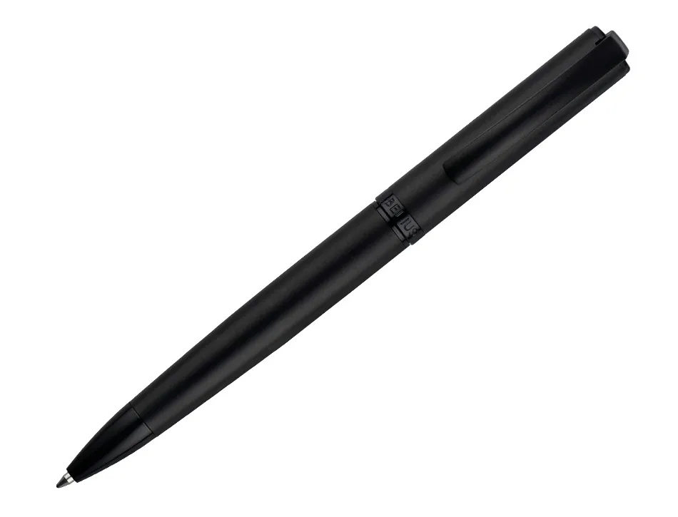 Stylo-bille belius turbo monochrome aluminium texture pointillee encre bleue coloris noir dans coffret cadeau