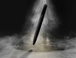 Stylo-bille belius turbo monochrome aluminium texture pointillee encre bleue coloris noir dans coffret cadeau