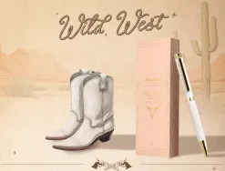Stylo-bille belius wild west aluminium encre bleue attributs dores coloris creme coffret design