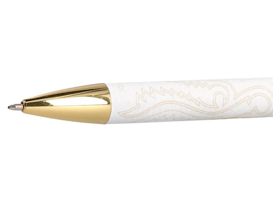 Stylo-bille belius wild west aluminium encre bleue attributs dores coloris creme coffret design