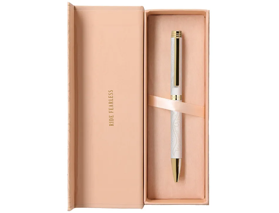 Stylo-bille belius wild west aluminium encre bleue attributs dores coloris creme coffret design
