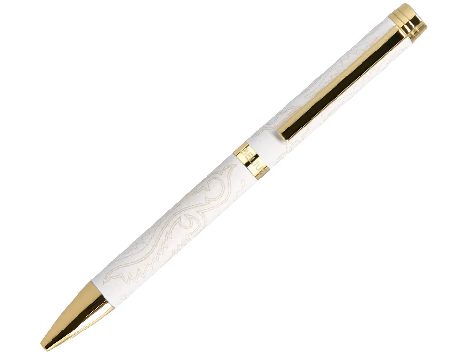 Stylo-bille belius wild west aluminium encre bleue attributs dores coloris creme coffret design