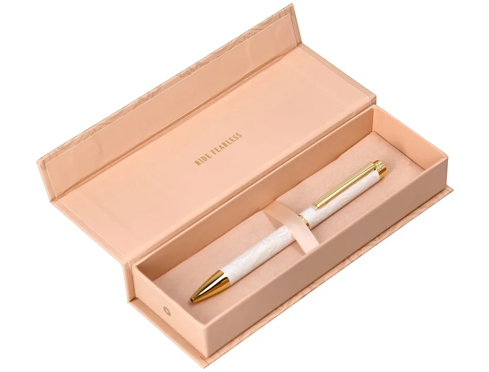 Stylo-bille belius wild west aluminium encre bleue attributs dores coloris creme coffret design
