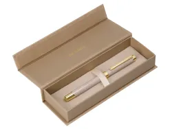 Stylo-bille belius wild west aluminium encre noire attributs dores coloris beige coffret design