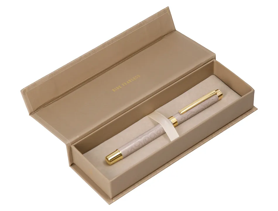Stylo-bille belius wild west aluminium encre noire attributs dores coloris beige coffret design