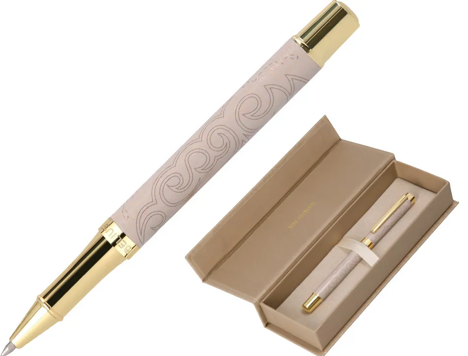 Stylo-bille belius wild west aluminium encre noire attributs dores coloris beige coffret design