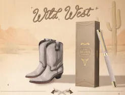 Stylo-bille belius wild west aluminium encre noire attributs dores coloris beige coffret design