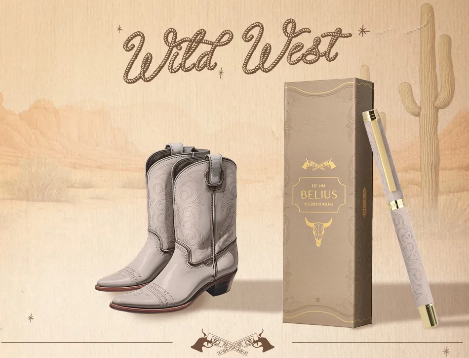 Stylo-bille belius wild west aluminium encre noire attributs dores coloris beige coffret design