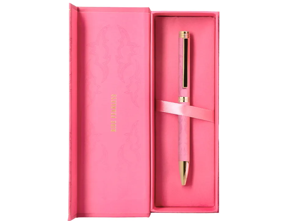 Stylo-bille belius wild west aluminium encre bleue coloris rose dore boite design