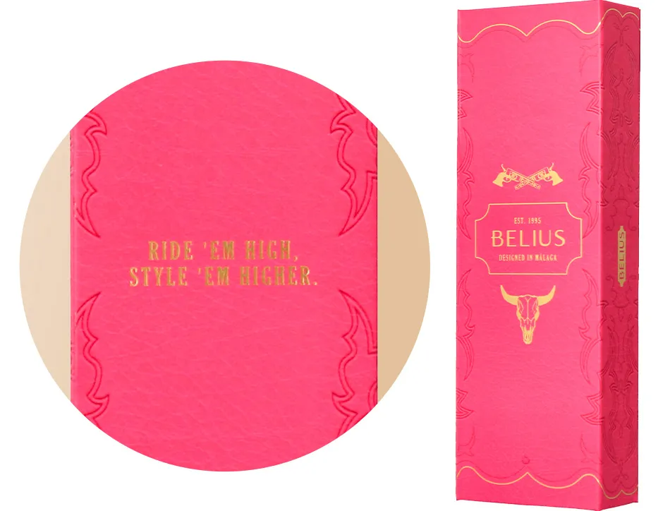 Stylo-bille belius wild west aluminium encre bleue coloris rose dore boite design