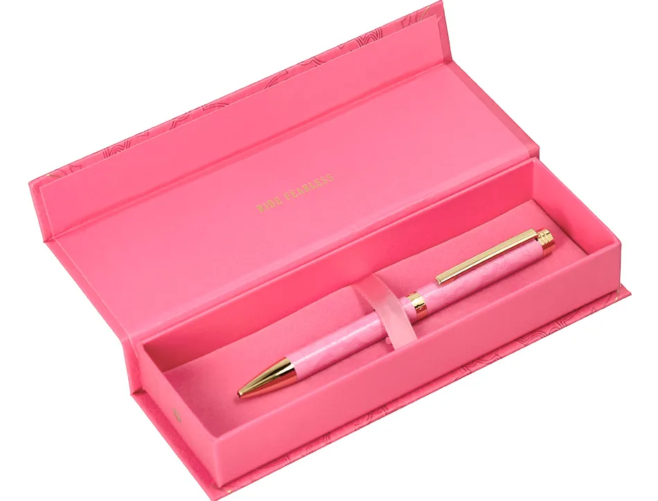 Stylo-bille belius wild west aluminium encre bleue coloris rose dore boite design