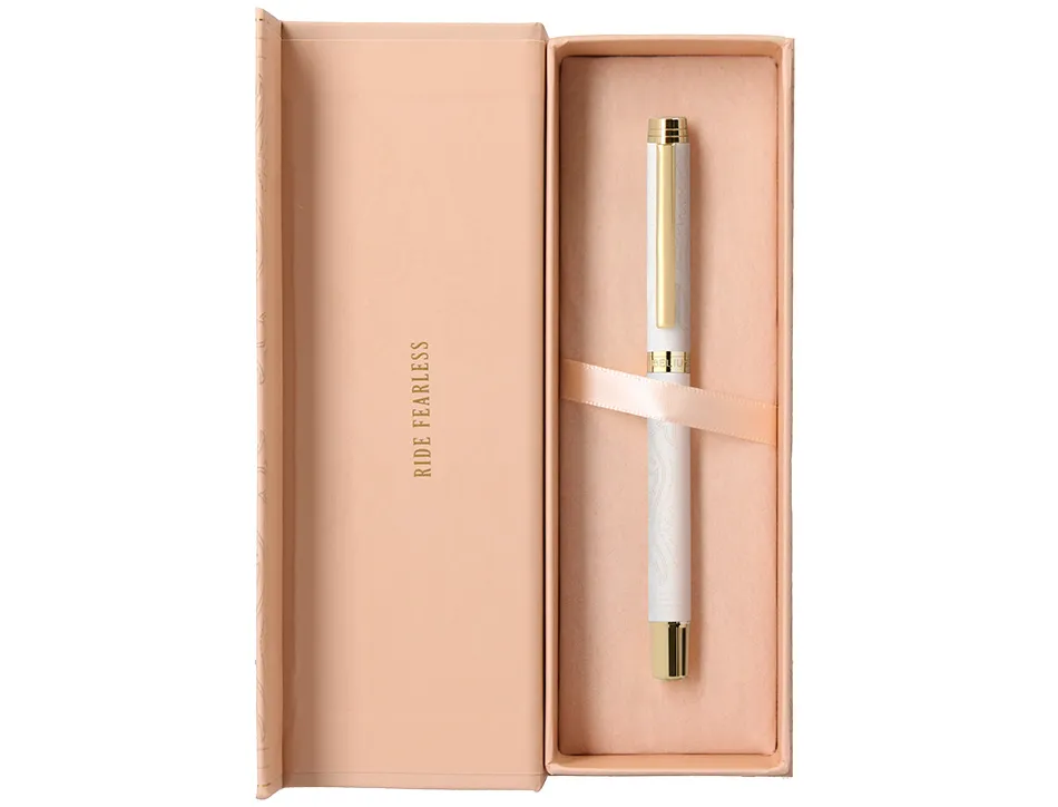 Stylo-bille belius wild west aluminium encre noire attributs dores coloris creme coffret design