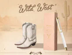Stylo-bille belius wild west aluminium encre noire attributs dores coloris creme coffret design