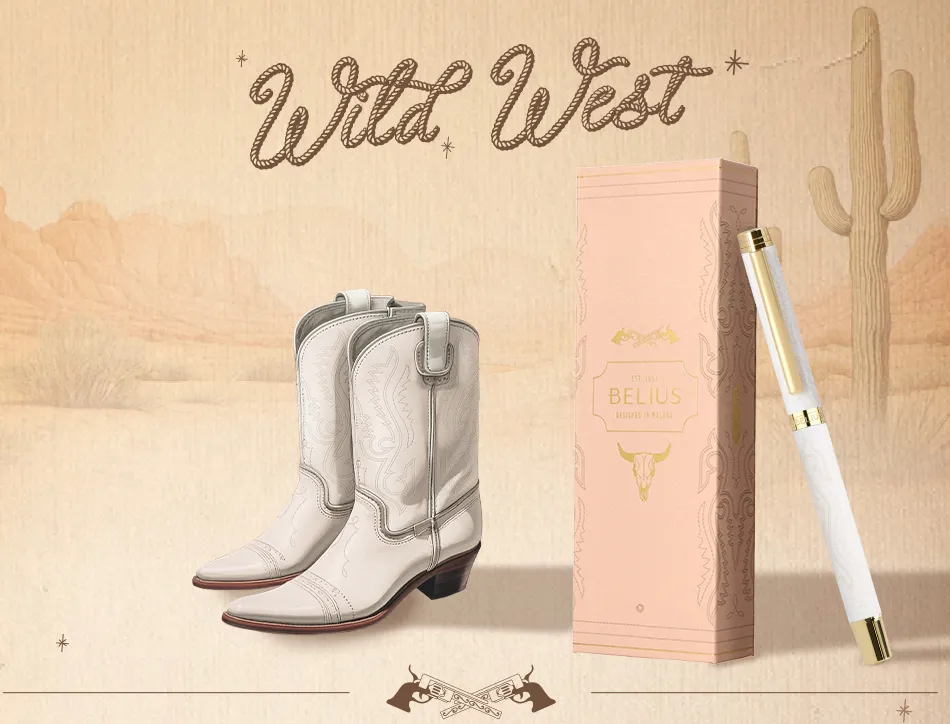 Stylo-bille belius wild west aluminium encre noire attributs dores coloris creme coffret design