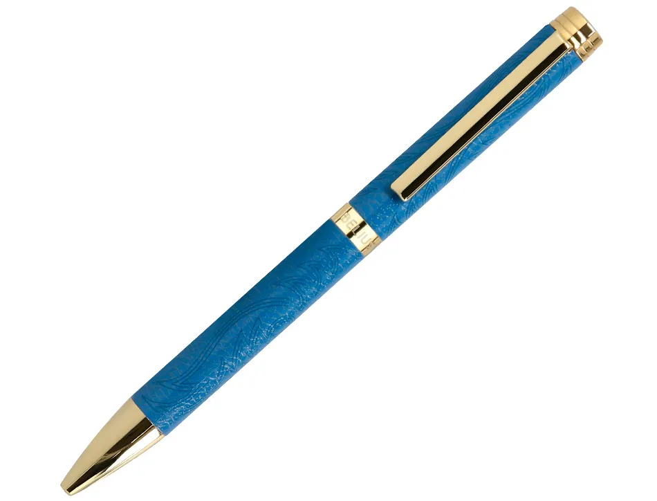 Stylo-bille belius wild west aluminium encre bleue coloris bleu marine dore boite design