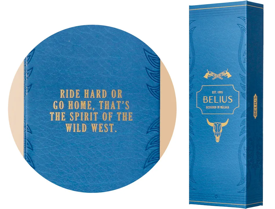 Stylo-bille belius wild west aluminium encre bleue coloris bleu marine dore boite design