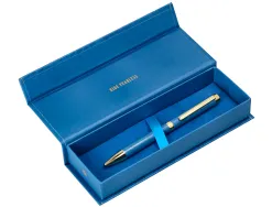 Stylo-bille belius wild west aluminium encre bleue coloris bleu marine dore boite design