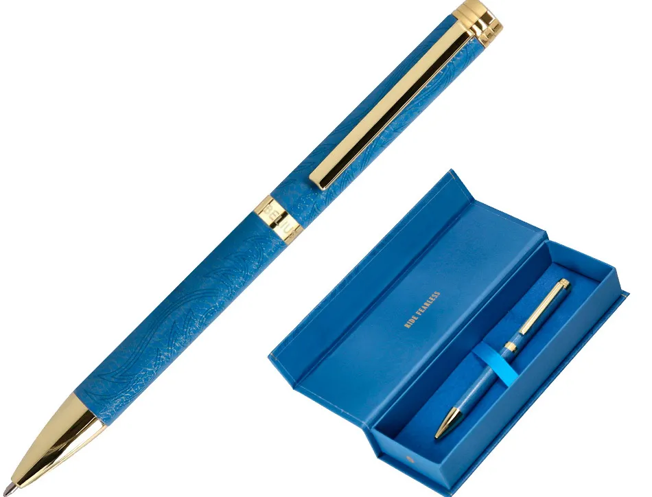 Stylo-bille belius wild west aluminium encre bleue coloris bleu marine dore boite design