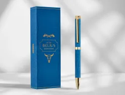 Stylo-bille belius wild west aluminium encre bleue coloris bleu marine dore boite design