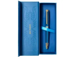 Stylo-bille belius wild west aluminium encre bleue coloris bleu marine dore boite design