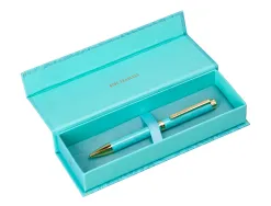 Stylo-bille belius wild west aluminium encre bleue coloris bleu turquoise boite design