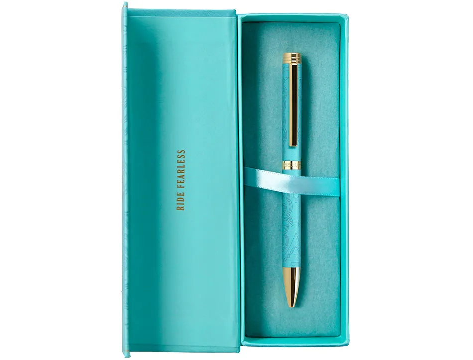 Stylo-bille belius wild west aluminium encre bleue coloris bleu turquoise boite design