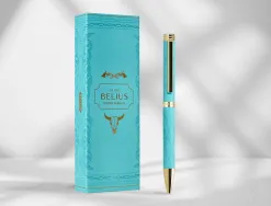 Stylo-bille belius wild west aluminium encre bleue coloris bleu turquoise boite design