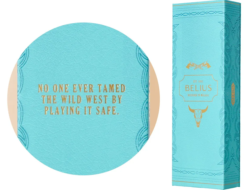 Stylo-bille belius wild west aluminium encre bleue coloris bleu turquoise boite design
