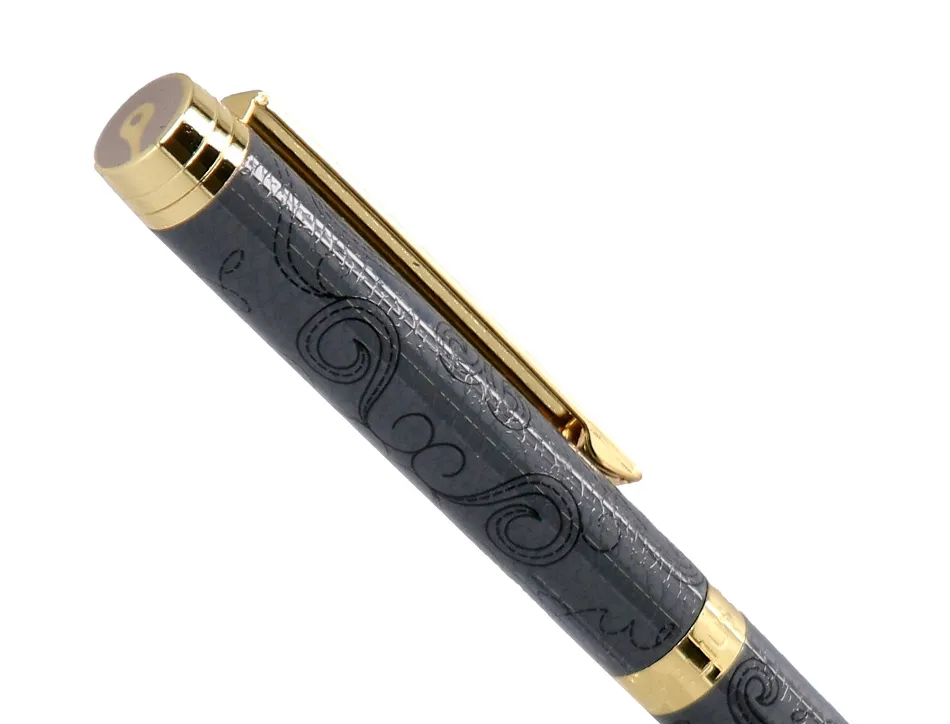 Stylo-bille belius wild west aluminium encre bleue coloris noir dore boite design