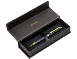 Stylo-bille belius wild west aluminium encre bleue coloris noir dore boite design