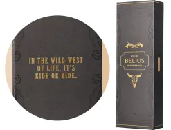 Stylo-bille belius wild west aluminium encre bleue coloris noir dore boite design