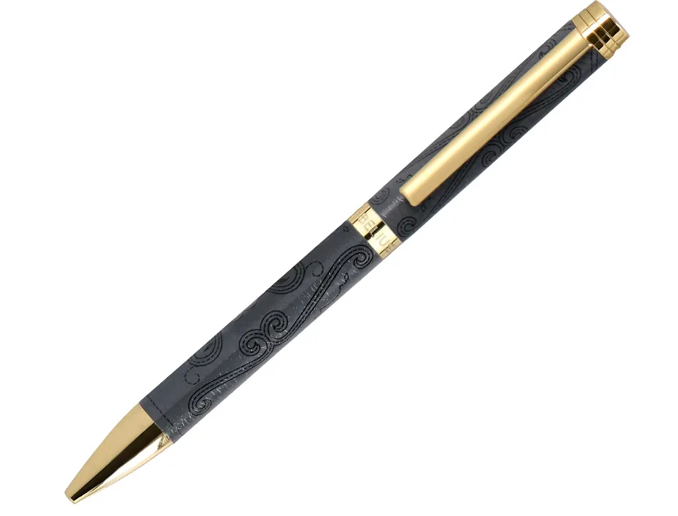 Stylo-bille belius wild west aluminium encre bleue coloris noir dore boite design