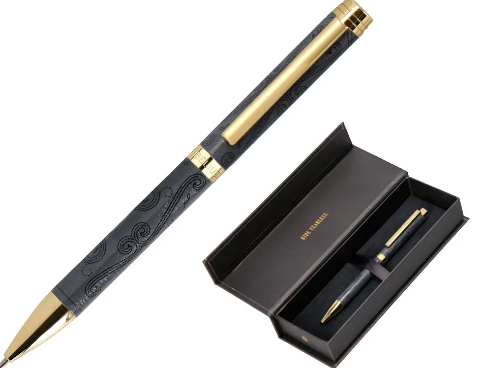 Stylo-bille belius wild west aluminium encre bleue coloris noir dore boite design