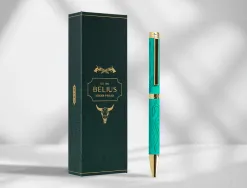 Stylo-bille belius wild west aluminium encre bleue coloris vert dore boite design