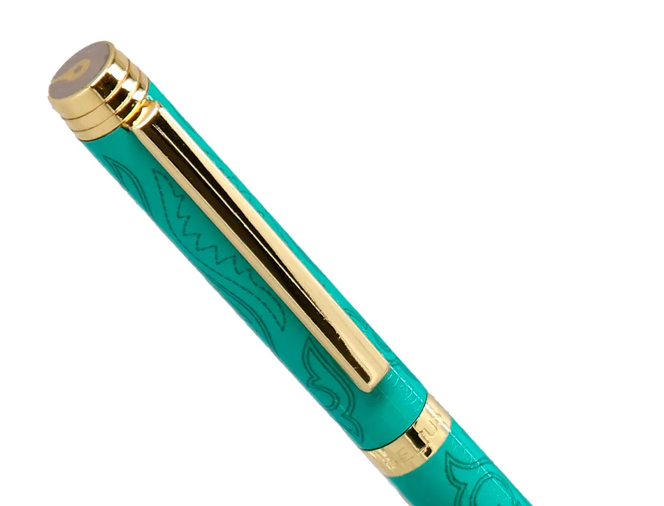 Stylo-bille belius wild west aluminium encre bleue coloris vert dore boite design