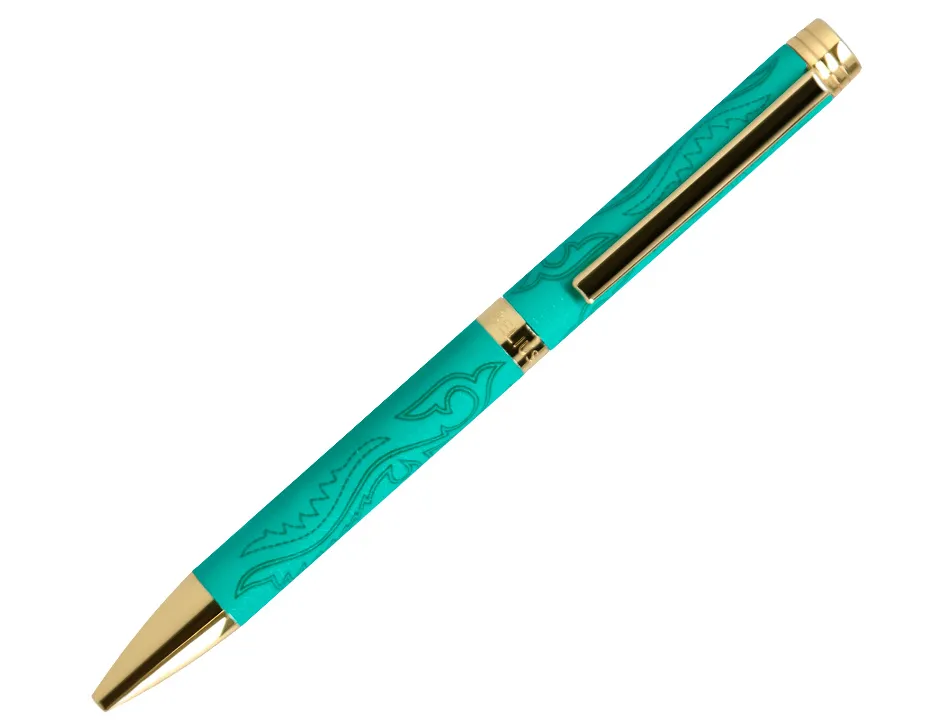 Stylo-bille belius wild west aluminium encre bleue coloris vert dore boite design