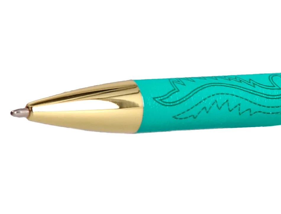 Stylo-bille belius wild west aluminium encre bleue coloris vert dore boite design