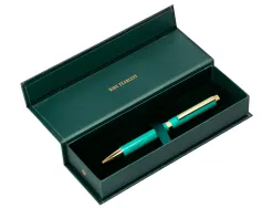 Stylo-bille belius wild west aluminium encre bleue coloris vert dore boite design