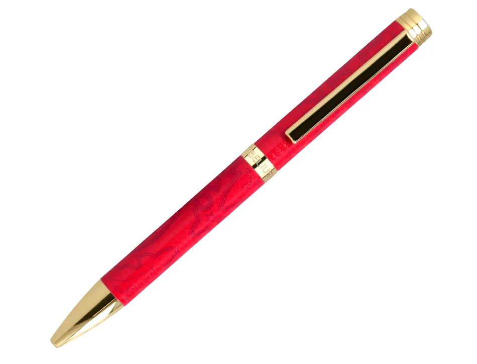 Stylo-bille belius wild west aluminium encre bleue coloris bordeaux dore boite design