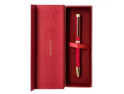 Stylo-bille belius wild west aluminium encre bleue coloris bordeaux dore boite design